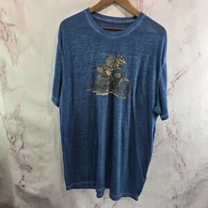 Lucky Brand T Shirt Mens XL Blue Crew Short Sleeve Tee Venice Burnout Coyote